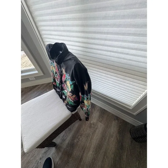 Vintage 80s 90s Embroidered Cotton Jacket Shirt Floral Beaded Boho Festival Sz L - Picture 3 of 6